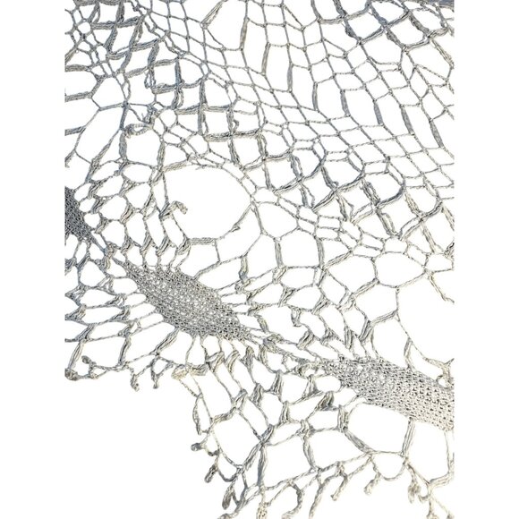 Hand-Crocheted Round Lace Tablecloth With 12” Linen Blend Center 40" Diameter - Picture 4 of 8